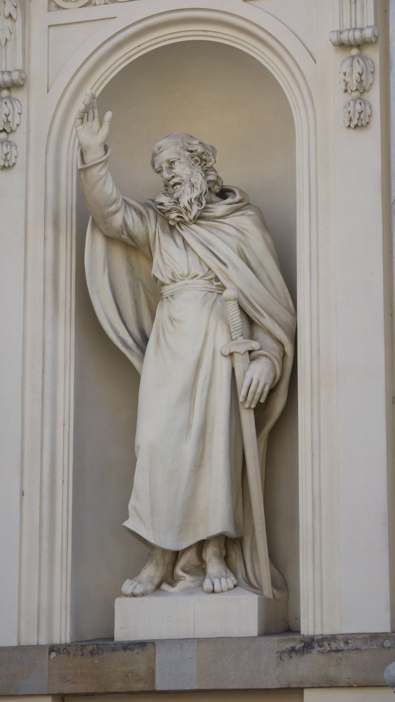 Intricate statue on the German Cathedral facade at Gendarmenmarkt, Berlin.